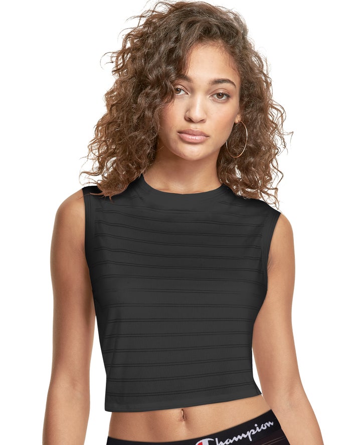 Champion Cropped Ribbed Tanktop Dames - Zwart - Belgie 4790ZTFBC